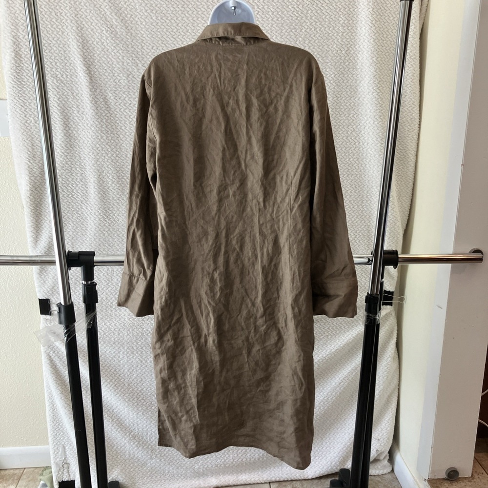 Coldwater Creek 100% Linen Brown Button-Up Tunic Dress Large Coastal Lagenlook - Picture 2 of 10